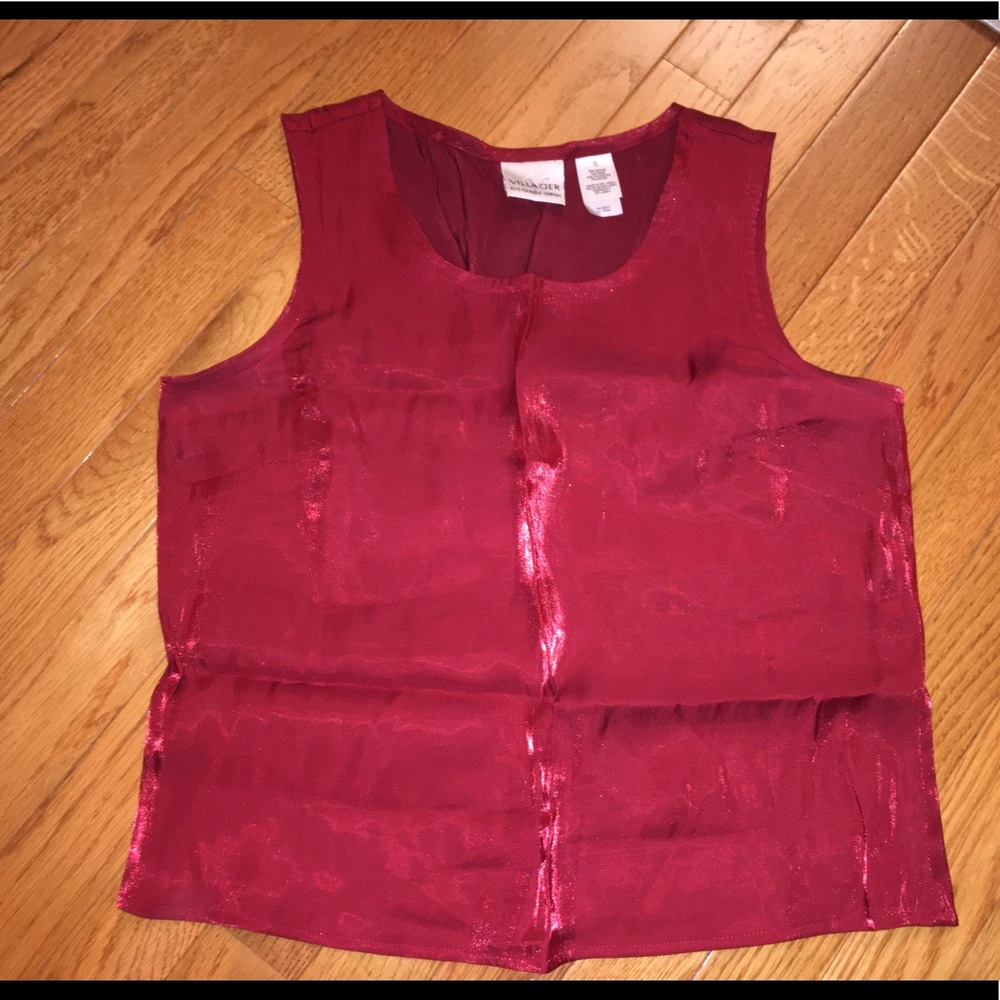 Red silky tank top